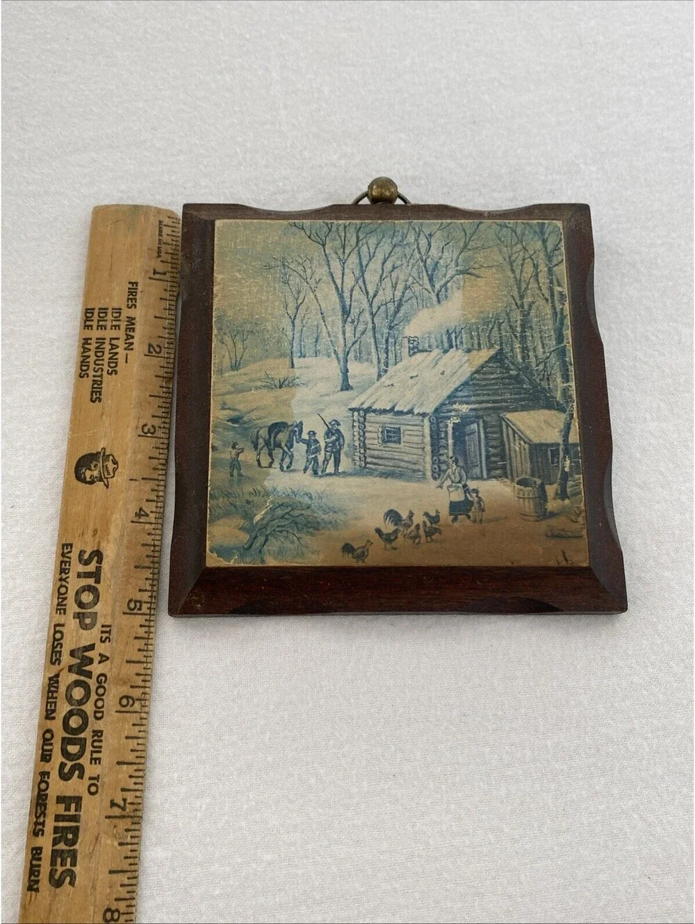 Vintage Mini Wall Plaque Home in the Wilderness 5x5 Brown Snowy  Woods